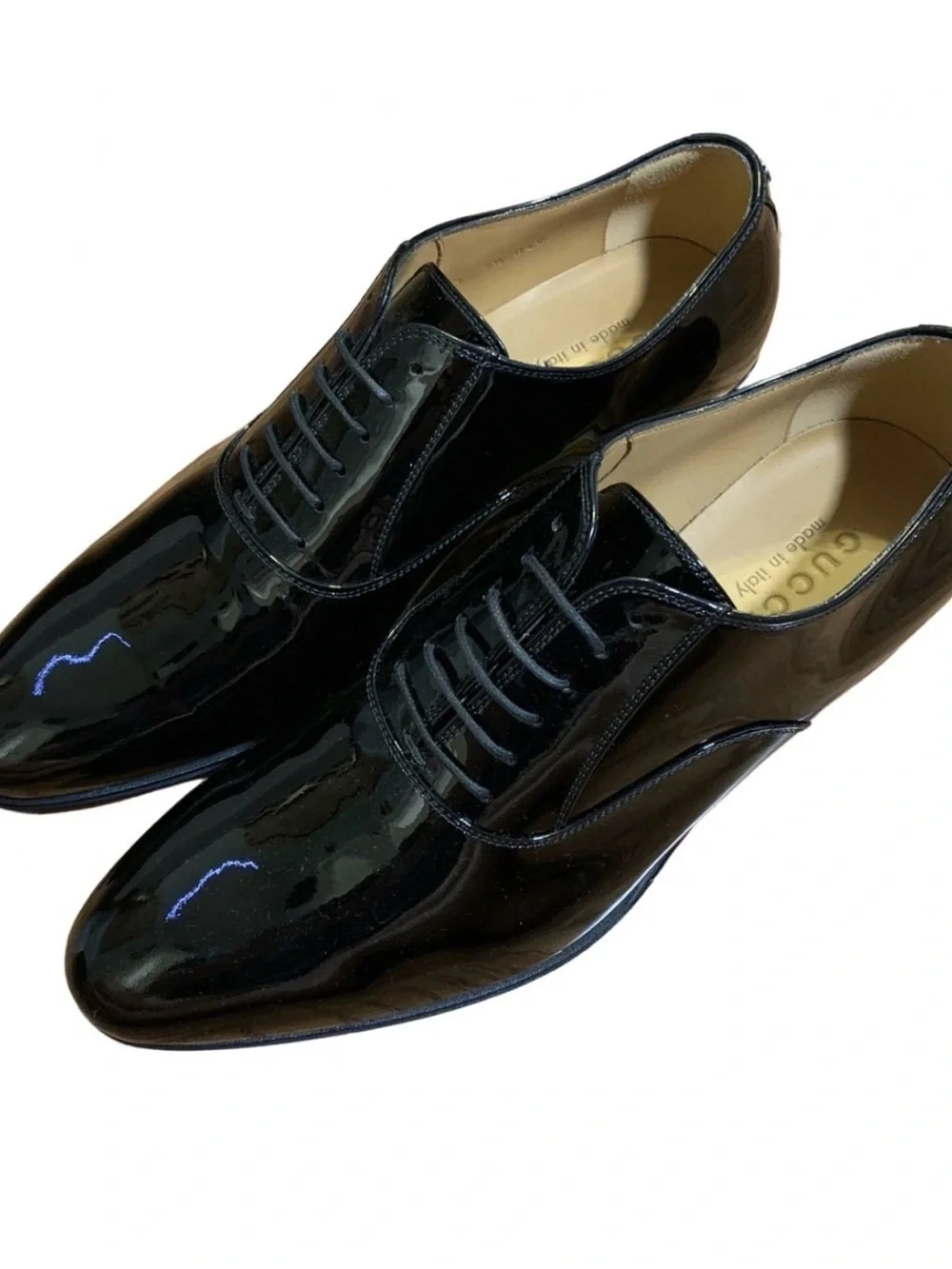 Gucci Black Patent Leather Lace-Up Oxfords
